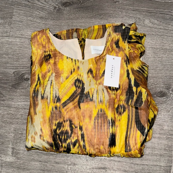 NWT SUNDAYS BEA YELLOW CHIFFON IKAT MIDI DRESS S ANTHROPOLOGIE - Picture 10 of 12